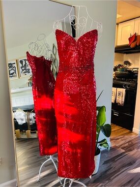 Mew Mews  Burlita Strapless Crystal Sequin Midi Dress